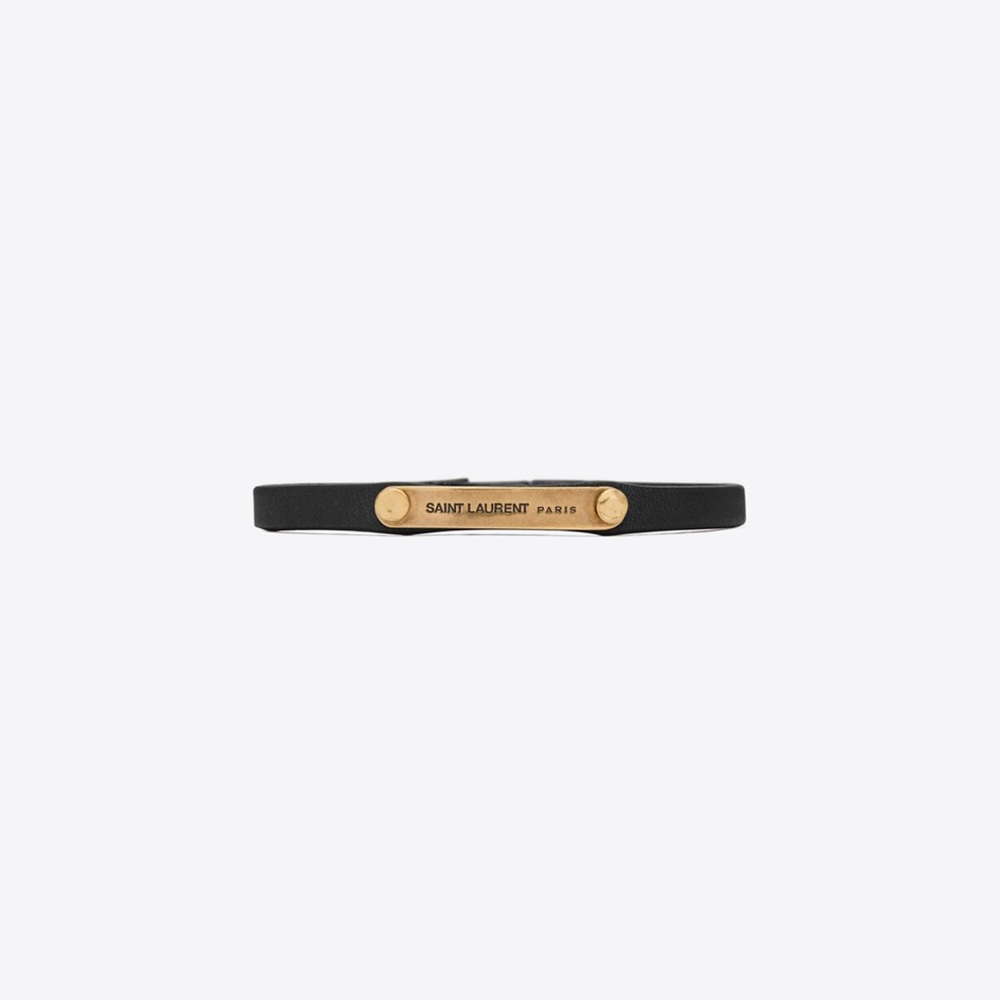 YSL ID Plaque Leather Bracelet With Gold Accents Size S